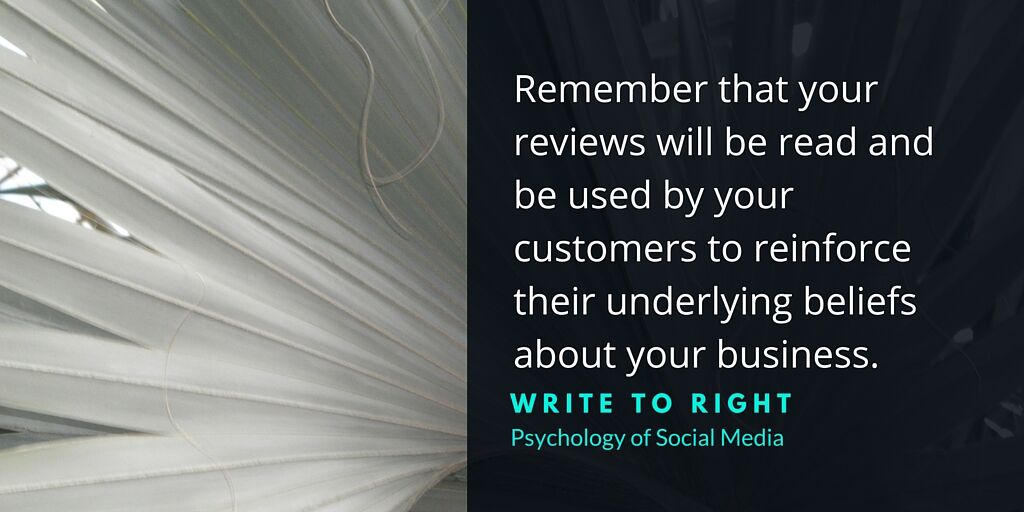A palm tree with a quote emphasizing the psychological impact of customer reviews on social media.
